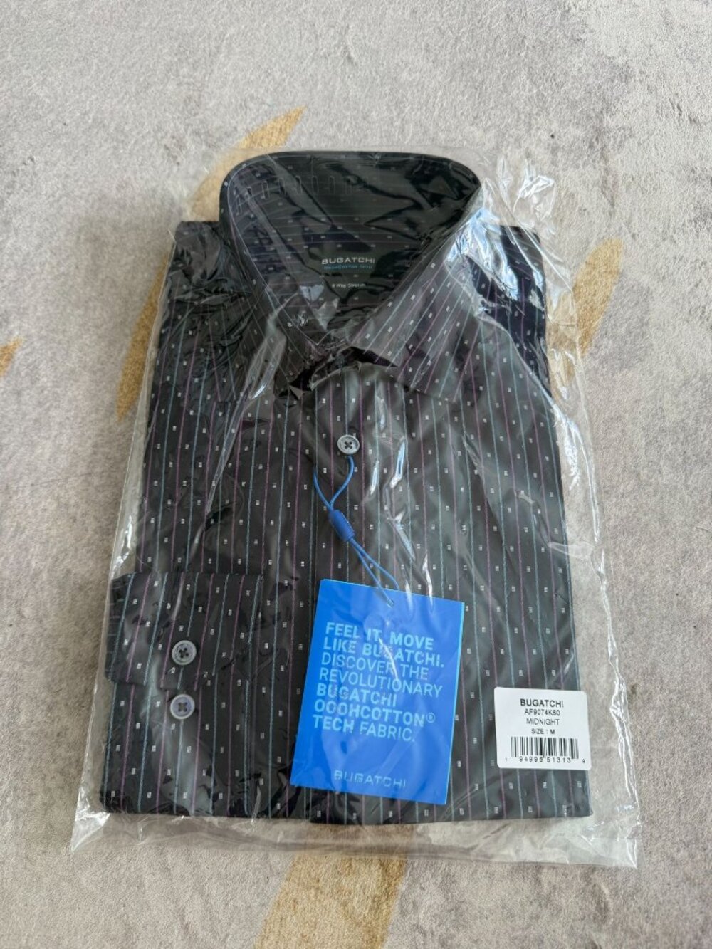 BUGATCHI Men’s Navy Purple Striped Print Button Down Shirt Sz Medium NEW NWT